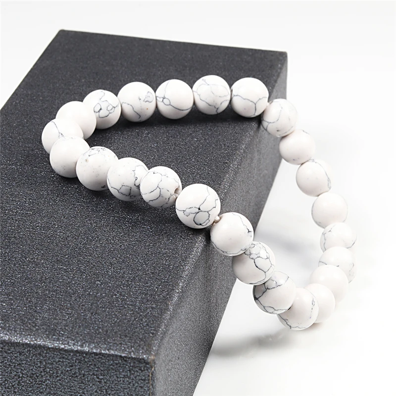 Braccialetti in pietra naturale di alta qualà Coppia distanze Perline Pietra di roccia lavica nera Bracciale con ciondolo elasticizzato bianco Gioielli da uomo  36