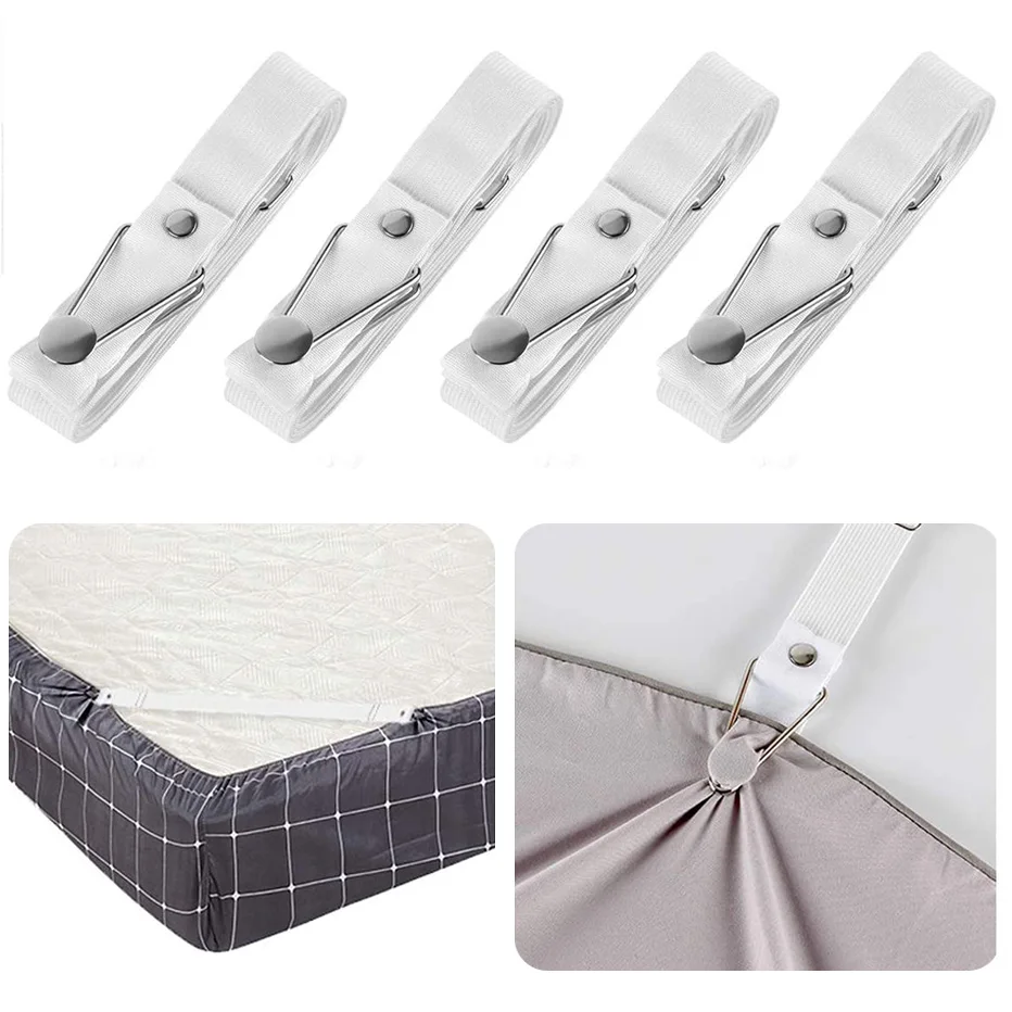 4pcs White Bed Sheet Holder Corner Straps - Elastic  Fasteners/Grippers/Suspenders