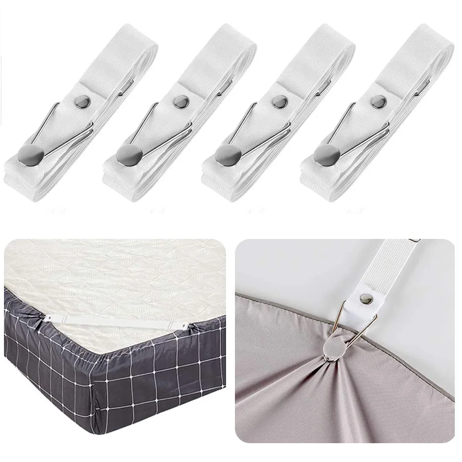 4PCS Adjustable Fitted Sheet Clips Bed Sheet Fastener Suspenders Elastic  Band Mattress Pad Clips Gripper Holder