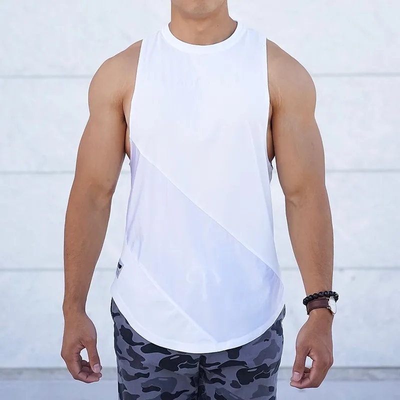 

new brand Muscle aesthetics sports vest men's tight dry running training jacket sleeveless stretch patchwork fitness vest