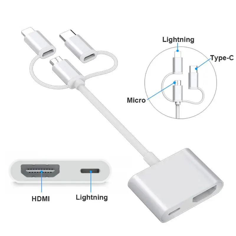 3 в 1 для IPhone type C Micro USB на HDMI кабель 1080P дисплей адаптер с зарядным портом для samsung для huawei