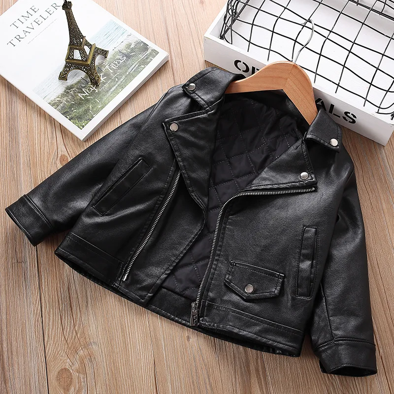 

Girls Thick Leather Coat New Style Autumn And Winter Korean-style Children Western Style CHILDREN'S Jacket Children Kids Fold-do