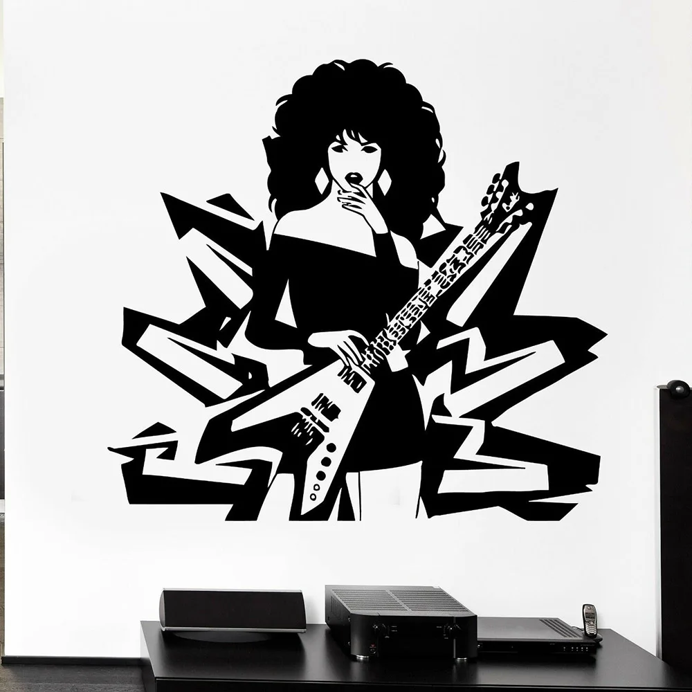 

Гитары сексуальная девушка стены Стикеры МУЗЫКА РОК ПОП энтузиастов женские виниловые наклейки на стены, окна Гостиная Прохладный Home Decor Z719