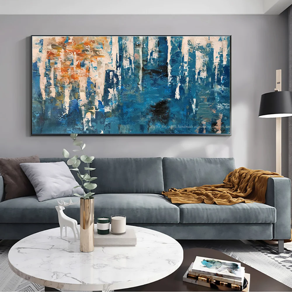 

Abstract Painting Decor Wall Painting Living Room Blue Horizontal Modern Home Decoration 100% Handmade Oil Painting On Canvas