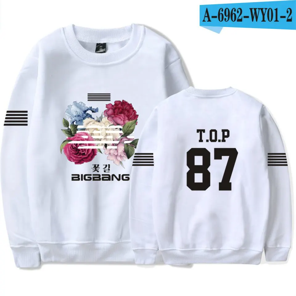 White Толстовки Bigbang с цветочным принтом, топы, толстовки для мужчин и женщин, осенние толстовки с капюшоном Bigbang Fan, необходимый Повседневный пуловер - Цвет: White