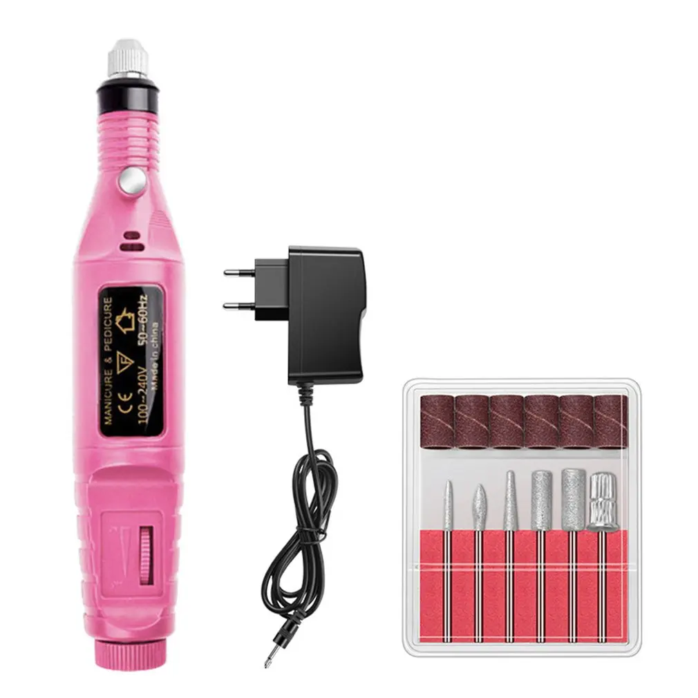 1set Nail Polishing Machine Gray Thick Nail Electric Unloading Machine Manipulator Manicure Polishing Ceramic Drill - Цвет: Pink EU plug