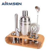 AIRMSEN 750ml Stainless Steel Cocktail Shaker Mixer Drink Bartender Browser Kit Bars Set Tools With Wine Rack Stand