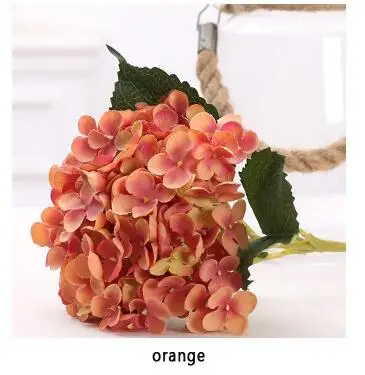 orange Hydrangea 12 шт./лот! Высокое качество искусственная Гортензия цветы Свадебные Декоративные Шелковые цветы Гортензия искусственные гортензии Ткань Цветы - Цвет: orange Hydrangea