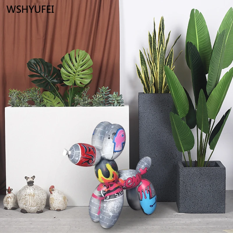 

WSHYUFEI Colored Drawing Jeff Koons Shiny Balloon Dog Decoration Creative Abstraction Animal Balloon Rabbit Figurines Ornaments