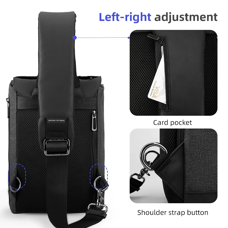 Mark Ryden 2021 New Multifunction Anti-theft Shoulder Bag USB Charging Sling Bag 9.7 inch Ipad Water Resistant Crossbody Bag