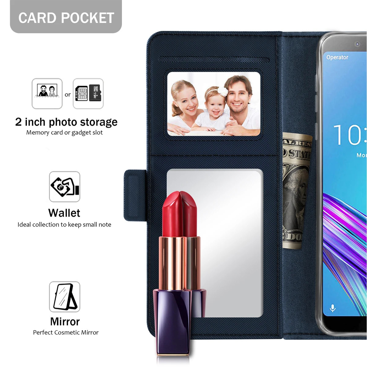 Phone Case For Asus ZenFone Max Pro M1 ZB601KL ZB602KL PU Leather Wallet Case Flip Stand Cover with Mirror and Card Slots Coque