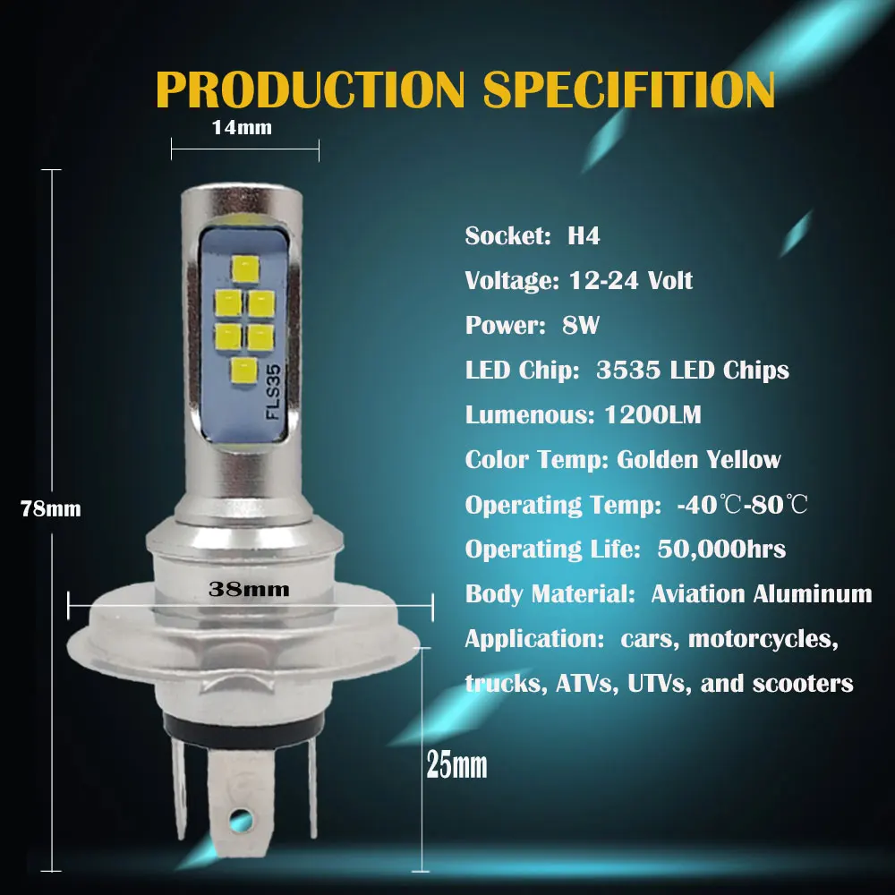 H4 мото фара колба для мотоцикла HS1 светодиодные фары лампы Золотой Желтый 1200LM Hi Lo лампа Скутер ATV аксессуары противотуманные фары для