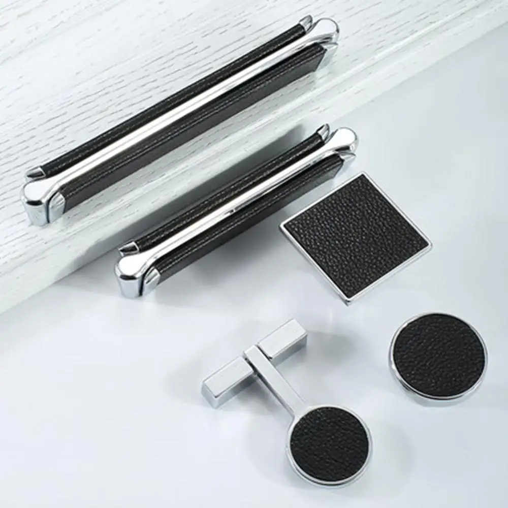 

Wardrobe door handle Modern minimalist black cabinet door handle drawer hardware single hole skin pattern