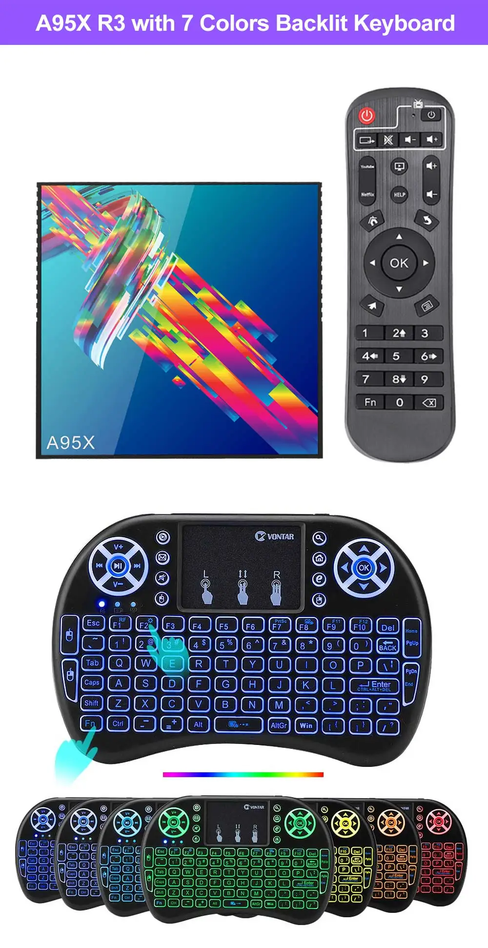 VONTAR A95X R3 4 Гб 64 Гб Смарт ТВ приставка Android 9,0 Rockchip RK3318 1080P 4K 60fps BT wifi Netflix Youtube 2 Гб 16 Гб телеприставка