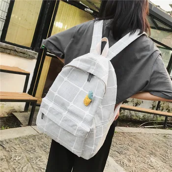 

version of Girls'schoolbags Campus Girls' schoolbags canvas Plaid junior and senior high school students'shoulder bags backpacks