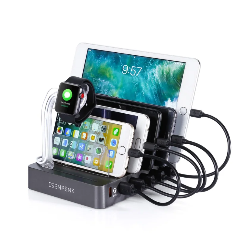 

6-Port Usb Charger Station With Six Usb Cables Charger For Smart Phone Ipad Tablet