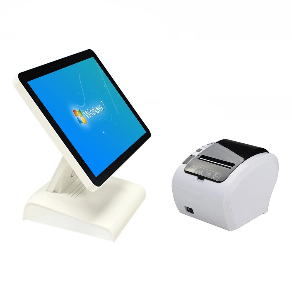 15 inch resistive touch screen pos system thermal printer point of sale system pos pc for restaurant - Цвет: white