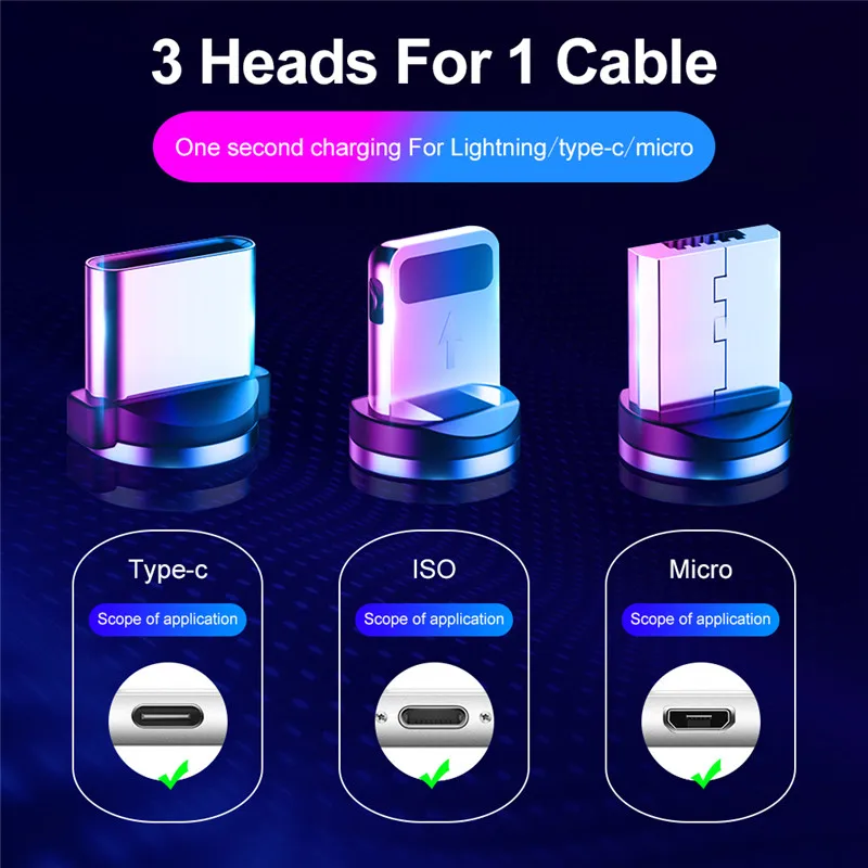 Tkey Micro usb type C светодиодный кабель для iphone samsung, магнитный кабель для быстрой зарядки и передачи данных, магнитный кабель для зарядки мобильного телефона
