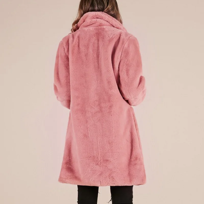 Утолщенное пальто из искусственного меха для женщин; сезон осень-зима; теплое мягкое свободное флисовое пальто из искусственного меха; Женская плюшевая Повседневная куртка средней длины с отворотами