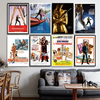 Pósteres Retro 007 de la película Actor, pintura en lienzo e impresiones sobre la decoración del Vintage de pared, decoración del hogar