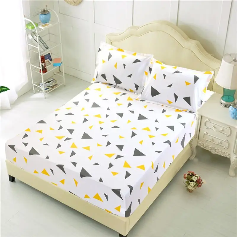 50 Fitted Sheet With Pillowcase Twin Double King Size Bed with Elastic Grey Color Geometric Sets53 | Дом и сад