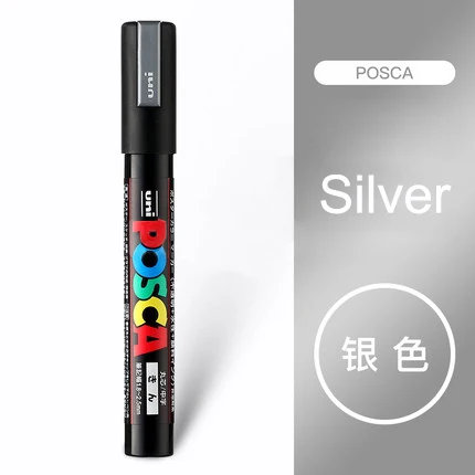 Silver 1Pcs Uni Posca PC-5M маркеры для рисования Средний наконечник 1,8 мм-2,5 мм 17 цветов для школы, офиса, художественные маркеры японские товары для рукоделия 1 шт - Цвет: Silver 1Pcs