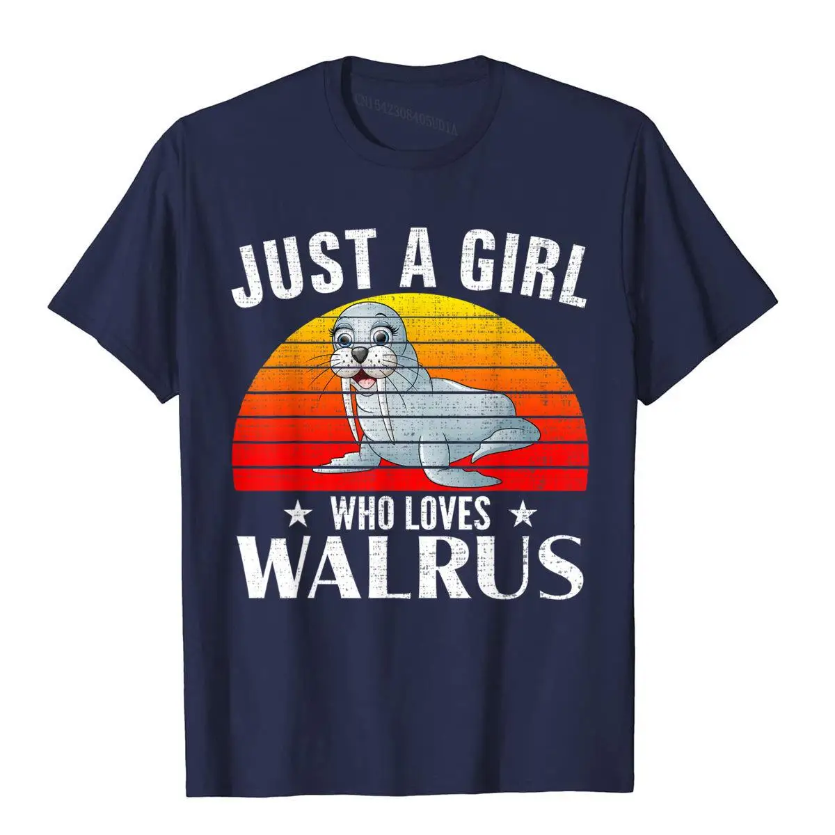 Retro Just A Girl Who Loves Walrus Funny Animal Gift Women T-Shirt__B8564navy