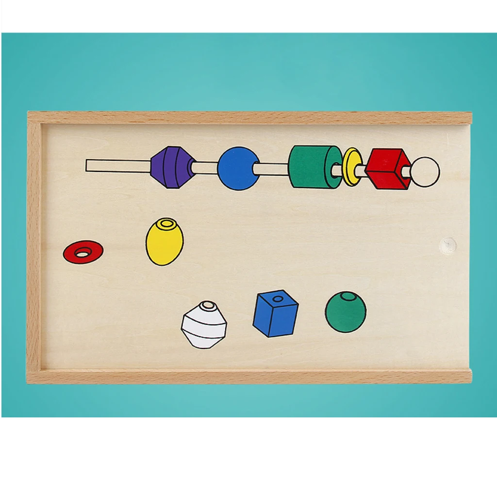Kids Preschool & Kindergarten Montessori Math Geometry Beads String Wood Toy