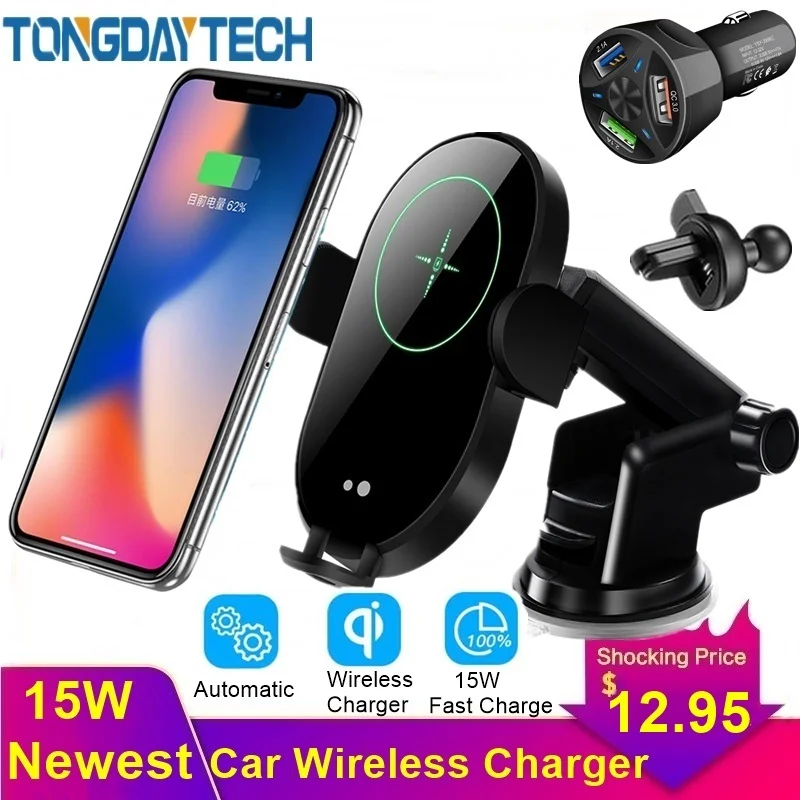 Tongdaytech 15 Вт Qi Быстрое беспроводное автомобильное зарядное устройство для Iphone 8 X XR