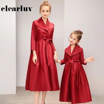 

Formal Parent-child Prom Dress DB163 Red A-Line Vestido De Fiesta V-Neck Long Sleeve Banquet Gowns For Mother And Daughter 2020