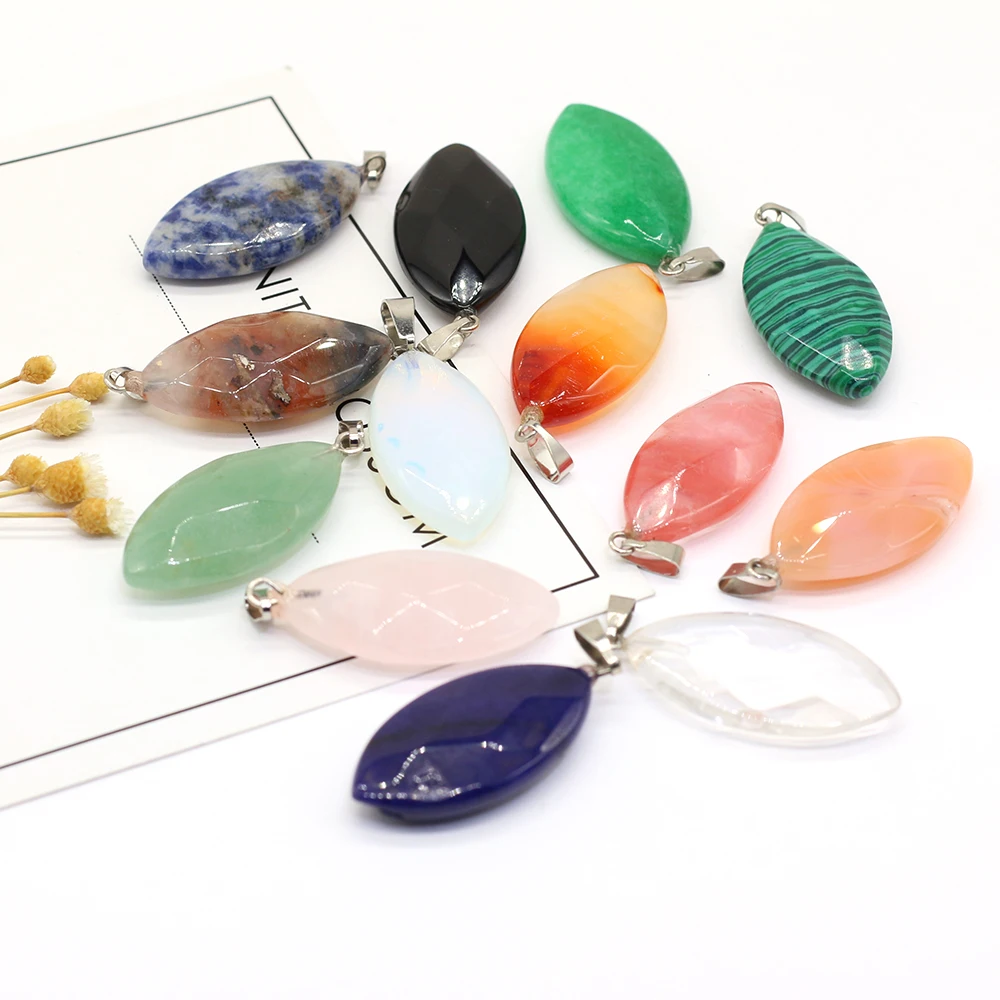 

6Pcs Natural Stone Pendant Flake Oval Exquisite Charms For Jewelry DIY Necklace Bracelet Accessories Making Random Color 10x33mm