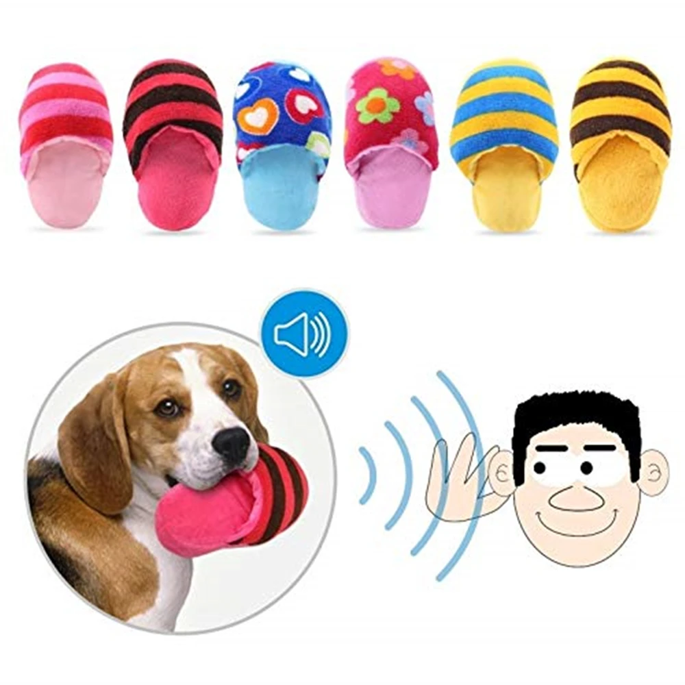 

Pet Dog Toy Chew Play Toy For Pet Cat Puppy Teeth Cleaning Funny Squeaker Slipper Shaped Squeaking Sound Plush Toy