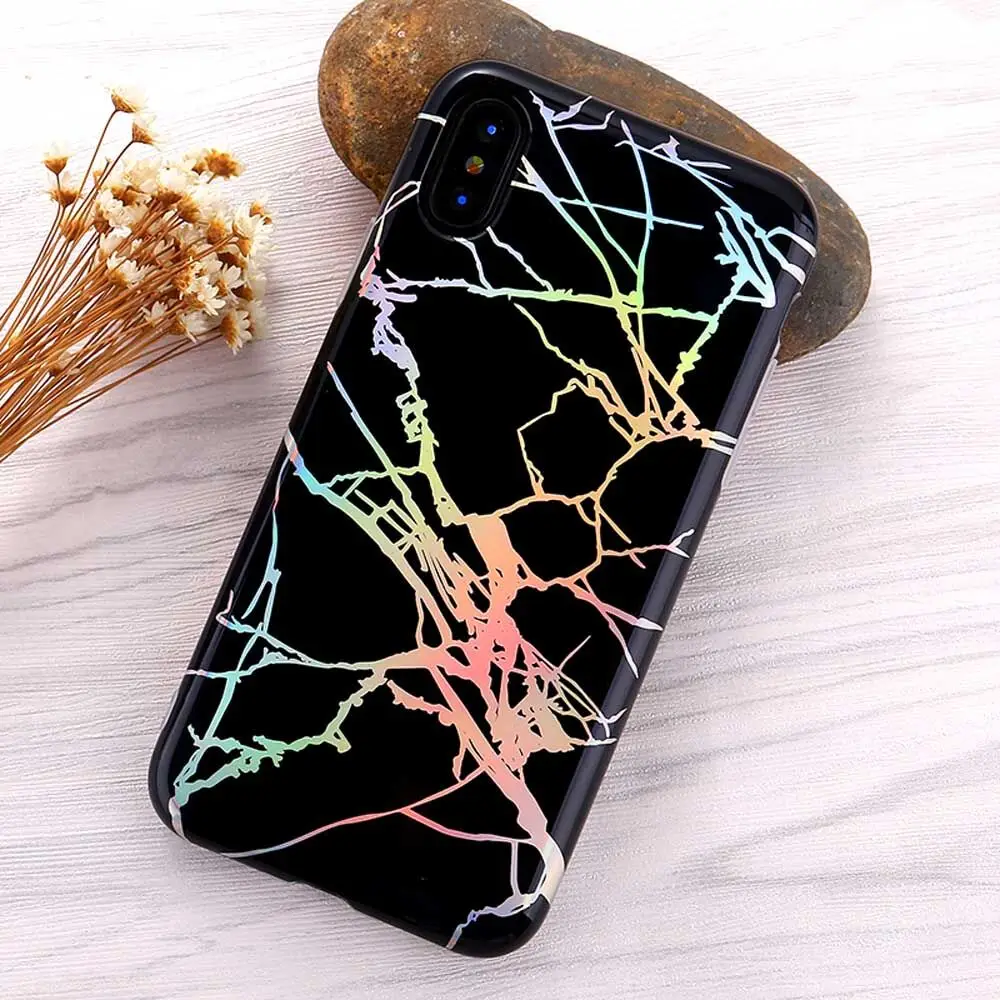 Black Чехол Heyytle с лазерным мрамором для iPhone 7, 8 Plus, 6, 6 s, чехлы с кольцом-держателем для iPhone X, XS, MAX, XR, мягкий ТПУ чехол, красочная подставка, чехол - Цвет: Black