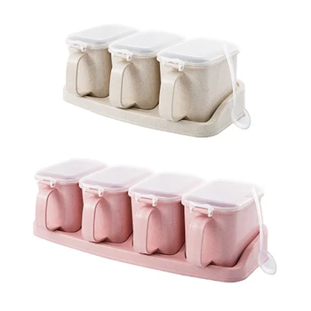 

OOTDTY 4+3 Grid Seasoning Box Condiment Spice Storage Case Holder Kitchen Tool