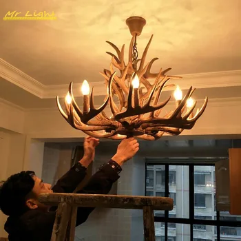 

Europe Retro Antler Chandeliers Lighting Living Room Restaurant LED Ceiling Chandelier Lamp LOFT Resin Hanging Lamps Luminaries