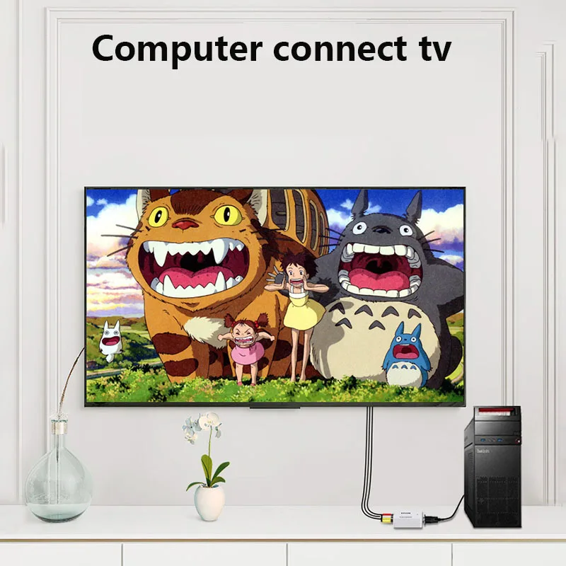 VGA to AV Mini Converter Adapter with 3.5mm Audio 1080P Conversor VGA2AV Video Converterto PC HDTV Converter