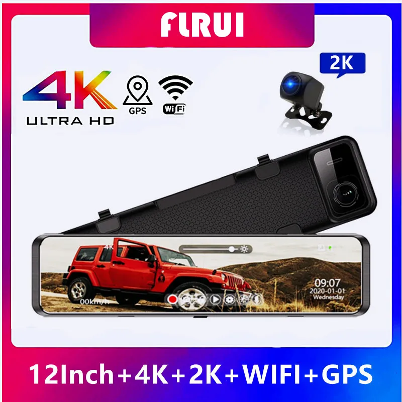 Car DVR 4K 3840*2160P 12 Inch Dash Cam WIFI GPS Sony IMX415 Rear View Mirror 1440P Camera Video Recorder Park Monitor | Автомобили и