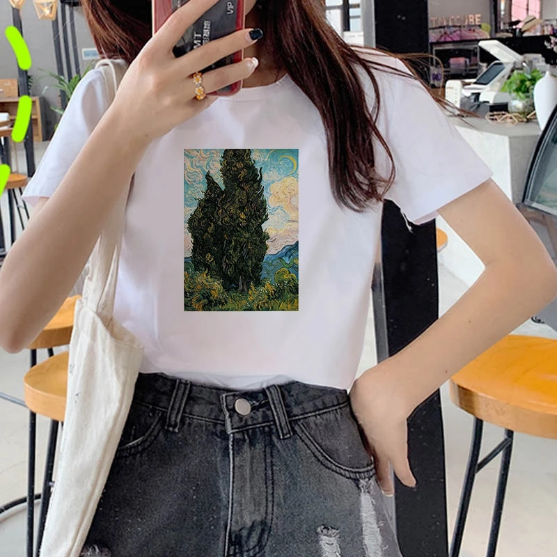Van Gogh theme T shirt Women Summer Casual Harajuku Girl Print Graphic T-shirt Short Sleeve Women Top