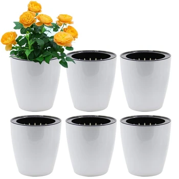 

Automatic Watering Flower Pot, White, Lazy Flower Pot, Hydroponic Plastic Flower Pot, 6 Pieces