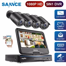 SANNCE FHD 1080P CCTV камера системы 5 в 1 4CH видео наблюдения DVR с 10," lcd и 4 шт открытый набор камер наблюдения безопасности
