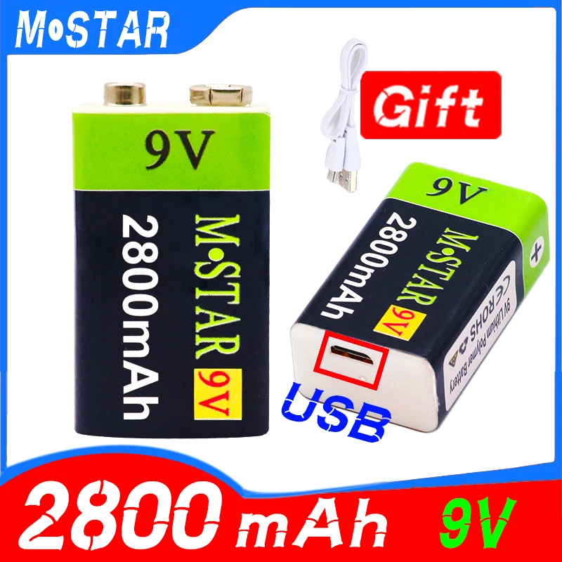 Литий ионный аккумулятор большой емкости 9 в 2800 мАч литиевая батарея USB для