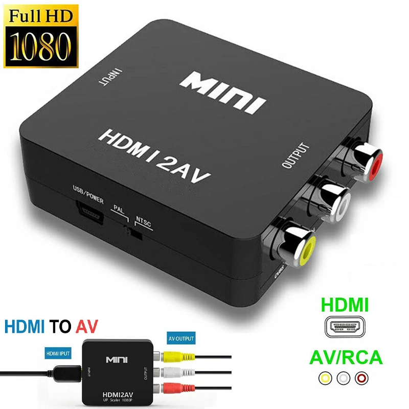 HDMI To AV Adapter Converter Cable HD Video Audio Converter Box HDMI to RCA AV/CVSB L/R Video 1080P HDMI2AV For TV