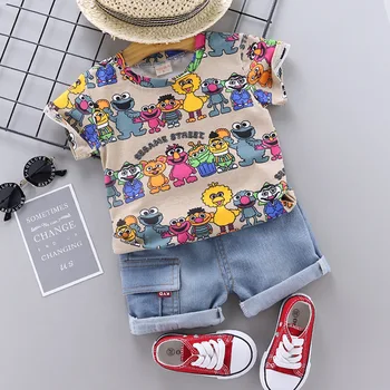 

Baby Boy Clothing Set Cute Summer T-Shirt Cartoon Children Toddler Boys Clothes Printed T-Shirt +Denim Shorts for Kids Outfit