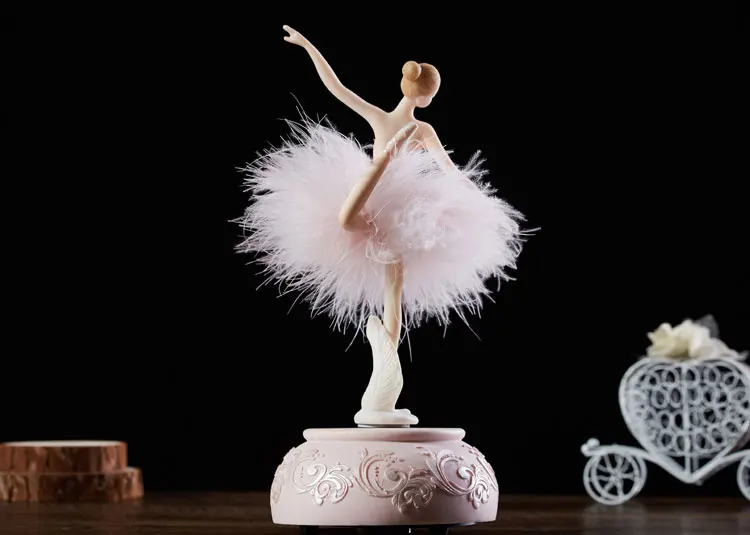 Elegant Ballerina Dancing Girl Music Box Swan Lake Carousel Feather Musical Wedding Birthday Gift for Girls Friend|Музыкальные