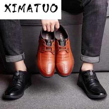 

37-44 Men Leather Casual Shoes Lift Elevator Male Sneakers Fashion Young Men Mocassin Homme 5 CM Height Increasing