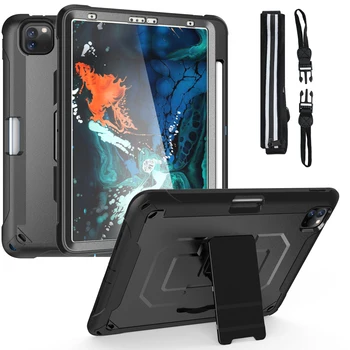 

New Case For New iPad Pro 11 2020 & 2018 with Pencil Holder Hand Strap 3 Layers Design Kick Stand Back Cover For iPad Pro 2020