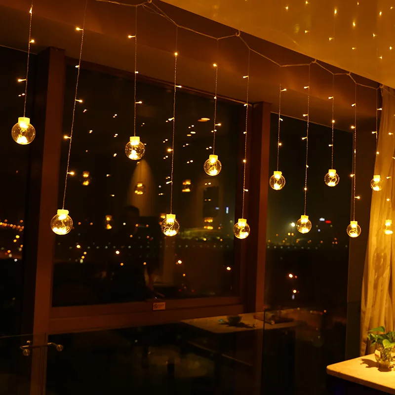 

3M 12pcs bulb Transparent Balls 123 led beads LED Curtain Fairy Tale String Lights Romantic Xmas Wedding Party Decor Lights 220V