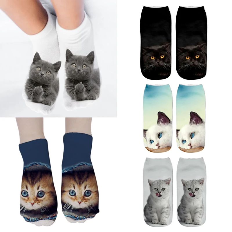 

3D Print Funny Cute Cartoon Kitten Short Socks Creative Colorful Multiple Cat Face Happy Low Ankle Unisex Socks for Women Men