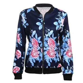 

Women Casual Slim Fit Coat Long Sleeve Floral Retro Autumn Bomber Zipper Outwear