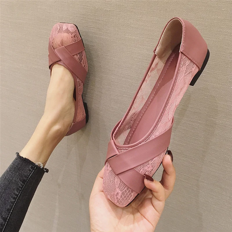 Zapatos planos de encaje para mujer, calzado elegante de oficina, zapatos náuticos señora, informales, planos, negro y rosa, A2274, verano 2020